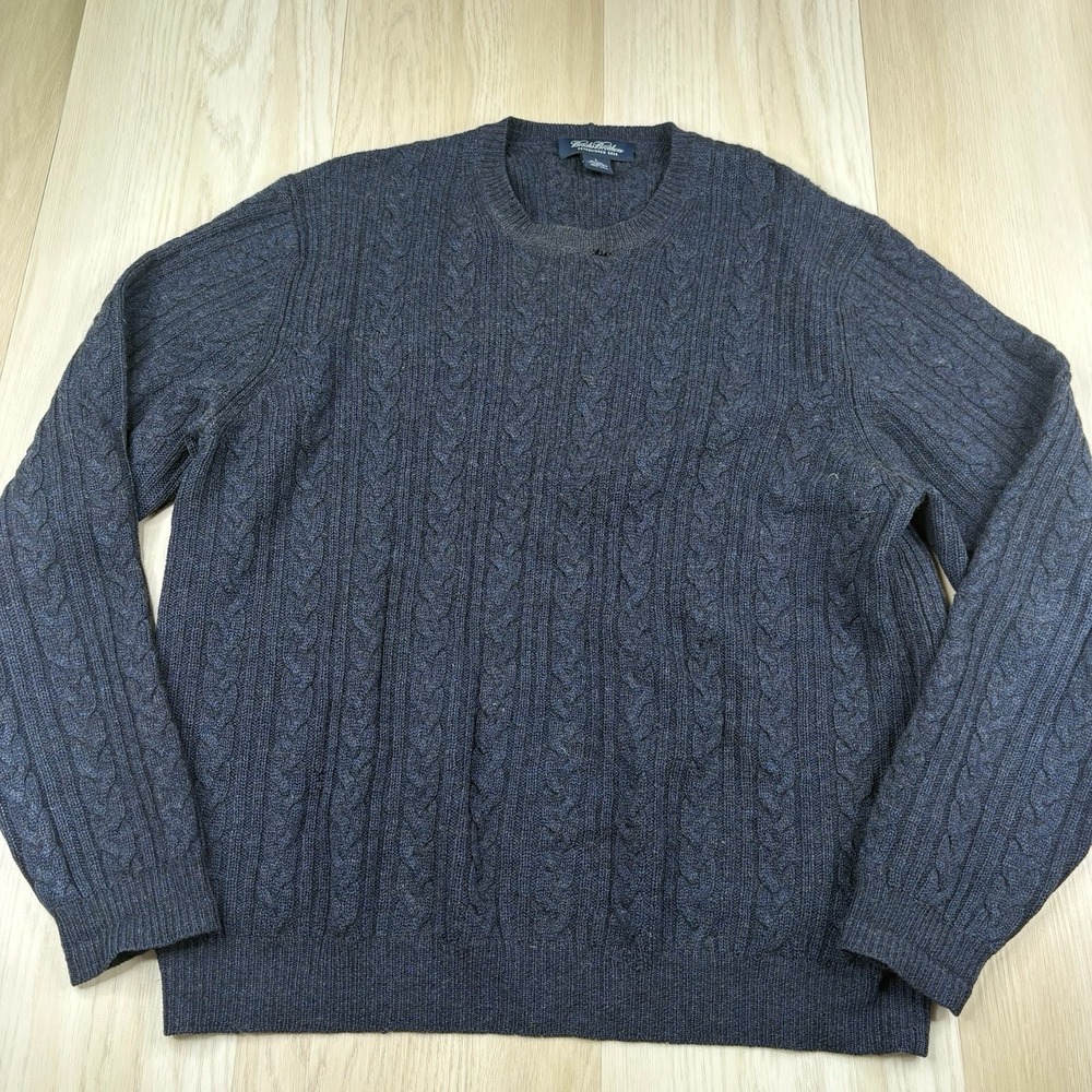 Brooks Brothers Mens Wool Cashmere Cable Knit Fisherman Sweater Blue Size Large